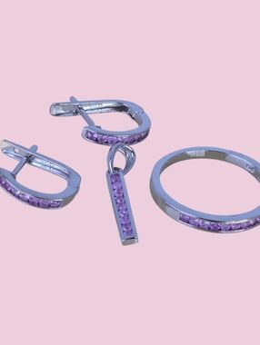 925 Sterling Silver Jewelry Set with Natural Pink Sapphire